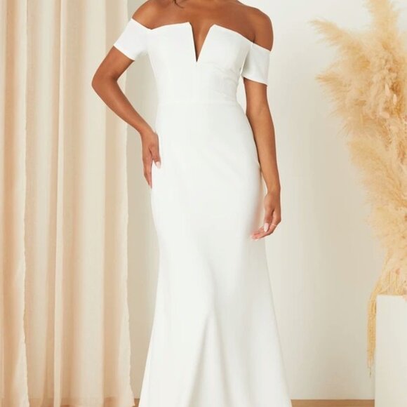 Lulus Loveliest Aura White Off-the-Shoulder Mermaid Maxi Dress Size Medium NWOT - Picture 6 of 12